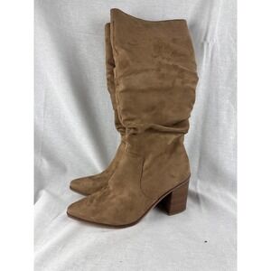 Universal Thread Womens Cognac Brown Faux Suede Slouchy Block Heel Boots Size 9